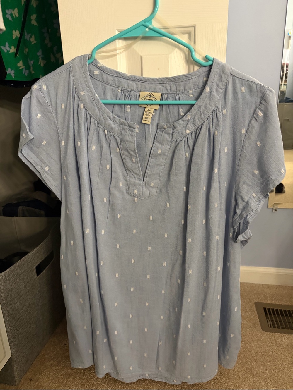 St. John's Bay Light Blue Cotton-Rayon Peasant Top